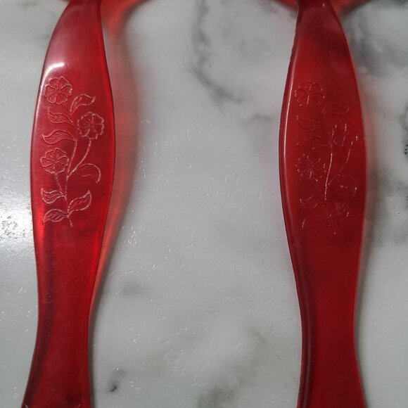 VTG Mid-Century RED Hard Plastic Serving Spoon Fork Salad Set USA Made 8.5" - Picture 2 of 5